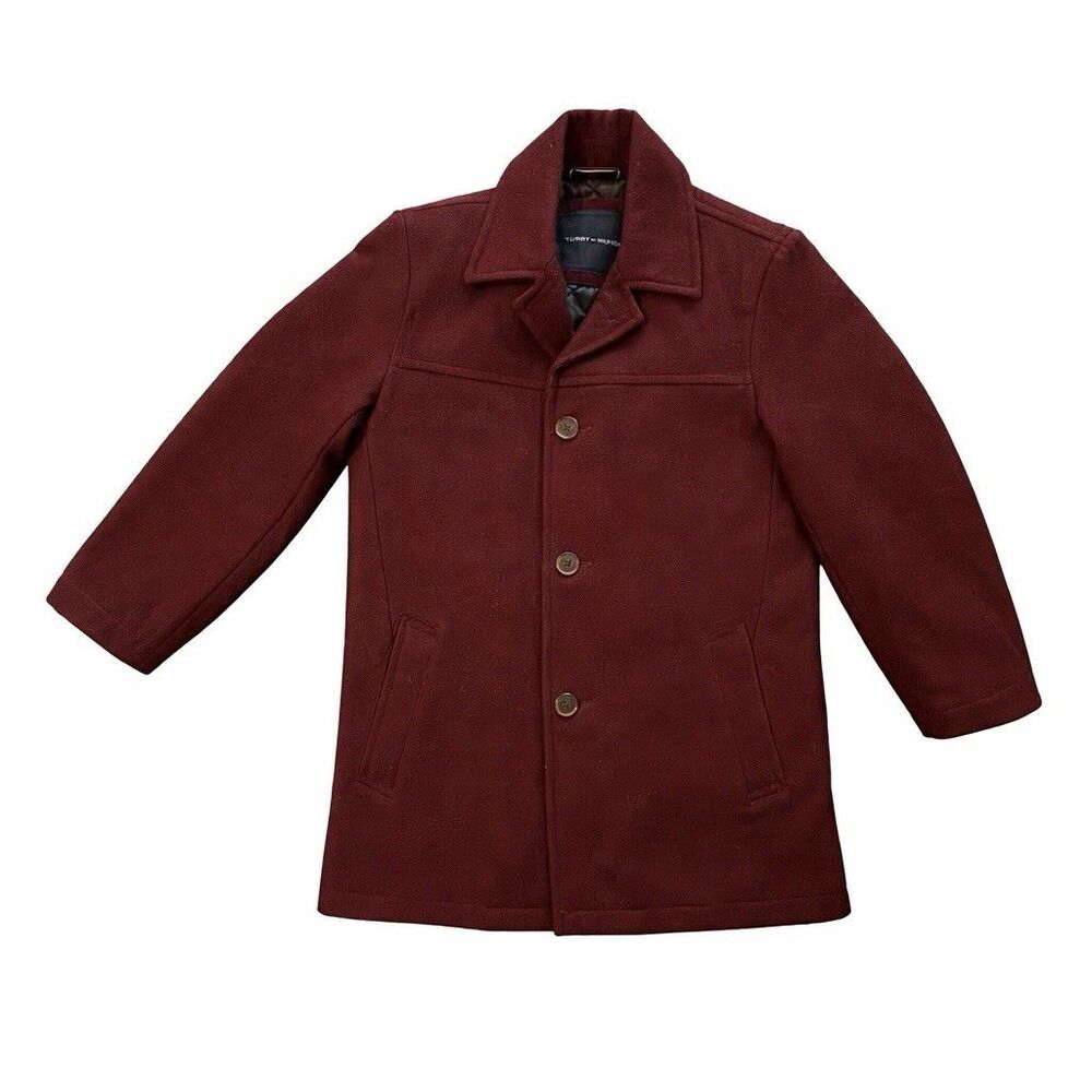 Tommy Hilfiger Womens Small Burgundy Wool Blend Quilted Car Coat - Picture 3 of 6